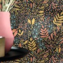 Caselio|Bunte Blumentapete mit schwarzem Hintergrund|Tapeten