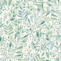 Caselio|Tapete mit grünen und blauen Blumen|Tapeten