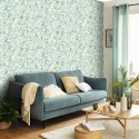 Caselio|Tapete mit grünen und blauen Blumen|Tapeten
