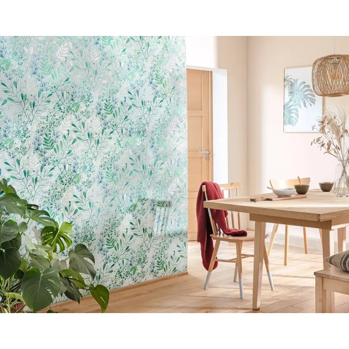 Caselio|Papel pintado flores acuarela, tonos verdes|Escandinavo