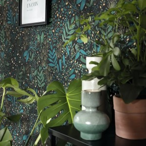 Caselio|Black/green floral print Wallpaper|Wallpaper 2
