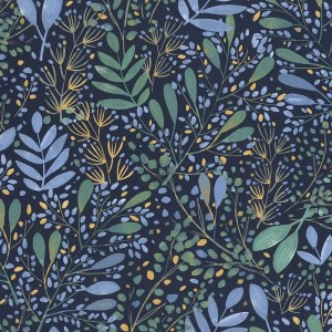 Caselio|Papier Peint negro/tonos verdes estampado floral|Papier Peint