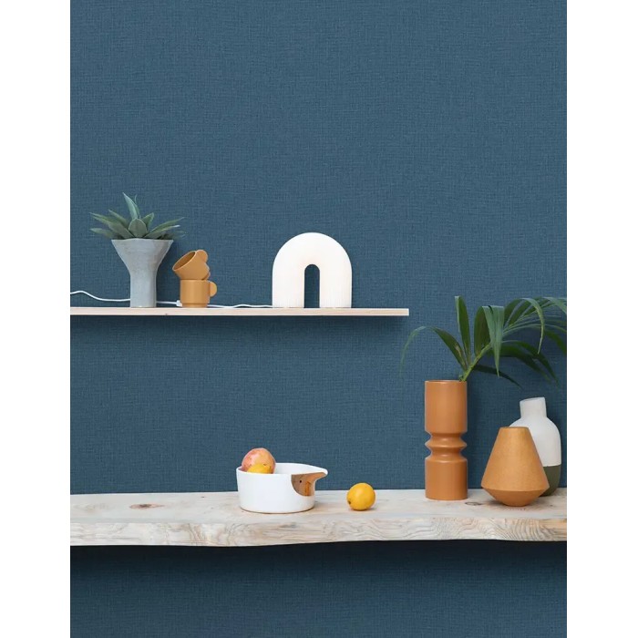 Caselio|Petroleum blue jute wallpaper|Wallpaper