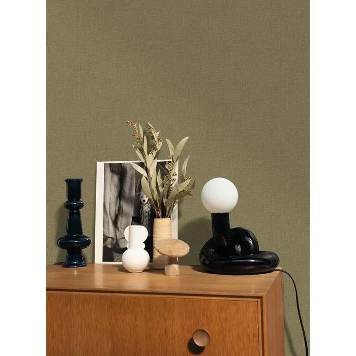 Caselio|Wallpaper with khaki green jute effect|Wallpaper