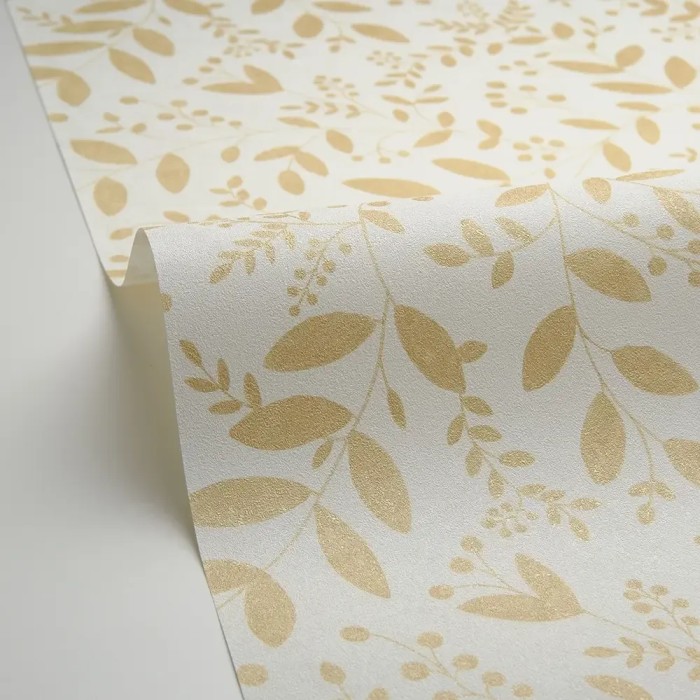 Caselio|Papier peint floral pour salon avec feuilles ocre|Papier Peint