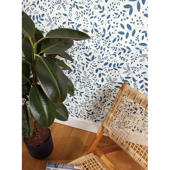 Papel pintado floral azul, estampado hojas - Caselio Green Life 2 105340634