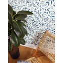 Caselio|Papel pintado floral azul, estampado hojas|Papel Pintado