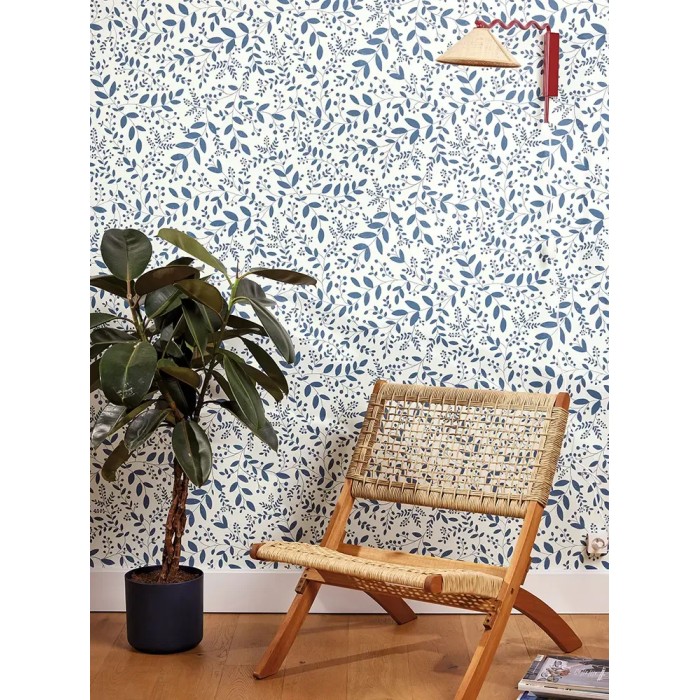 Caselio|Papier peint floral bleu avec motif de feuilles|Papier Peint