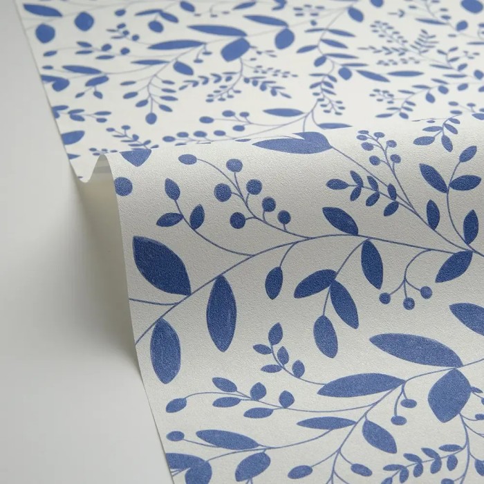Caselio|Papier peint floral bleu avec motif de feuilles|Papier Peint