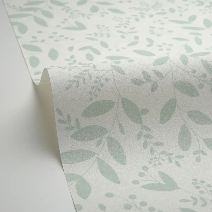 Caselio|Papel pintado floral hojas verde menta|Papel Pintado