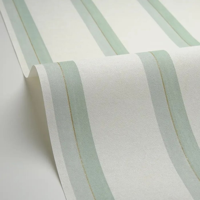 Caselio|Green striped wallpaper with gold border for bedrooms|Youth Style