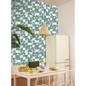 Caselio|Green dining room wallpaper with geometric pattern|Youth Style 2