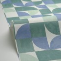 Caselio|Papier peint géométrique bleu et vert, idéal pour cuisine|Géométrique