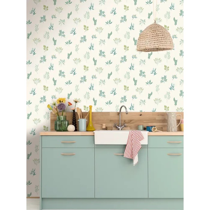 Caselio|Papier peint cuisine avec herbier botanique|Scandinave