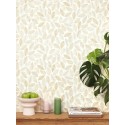 Caselio|Wallpaper with white and ochre leaf prints|Scandinavian