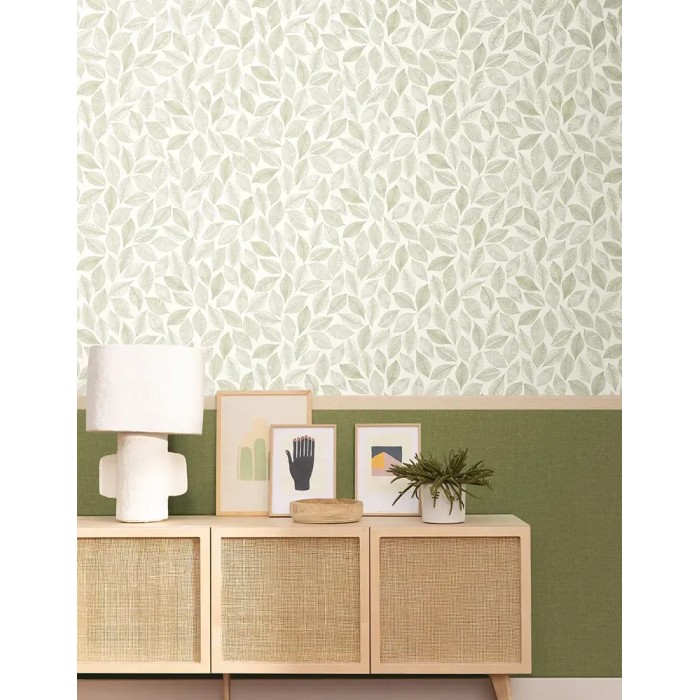 Caselio|Papel pintado grabados de hojas blanco y verde|Escandinavo