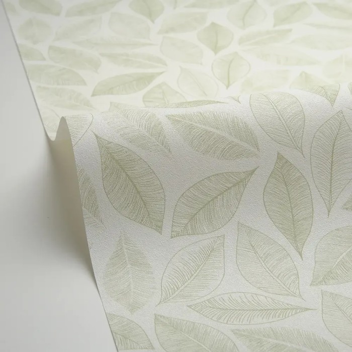 Caselio|Papier peint gravures de feuilles blanches et vertes|Scandinave