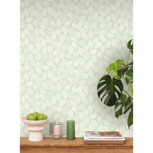 Caselio|Wallpaper with white and ochre leaf prints|Scandinavian 2