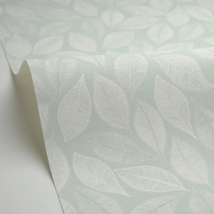 Caselio|Mintgrüne Blumentapete mit Blattgravuren|Tapeten