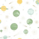 Caselio|Papel pintado infantil planetas, Vía Láctea multicolor|Infantil