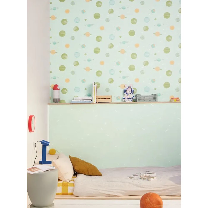 Caselio|Kids wallpaper with planets, green Milky Way|Children's