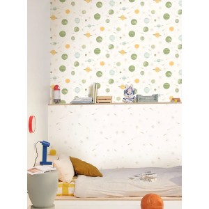 Caselio|Papier peint enfant étoiles et comètes vert|Enfants 2