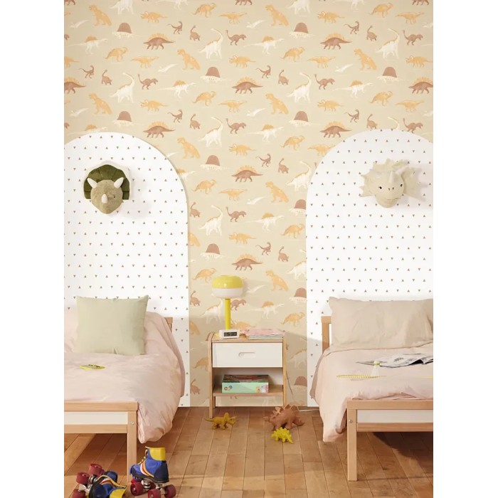 Caselio|Kindertapete mit Dinosauriern in Beige|Kindertapete