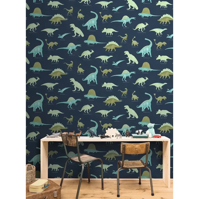 Caselio|Papier peint enfant dinosaures bleu|Enfants