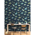Caselio|Kindertapete mit Dinosauriern in Blau|Kindertapete