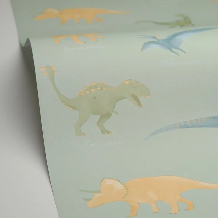 Caselio|Papier peint enfant dinosaures vert|Enfants