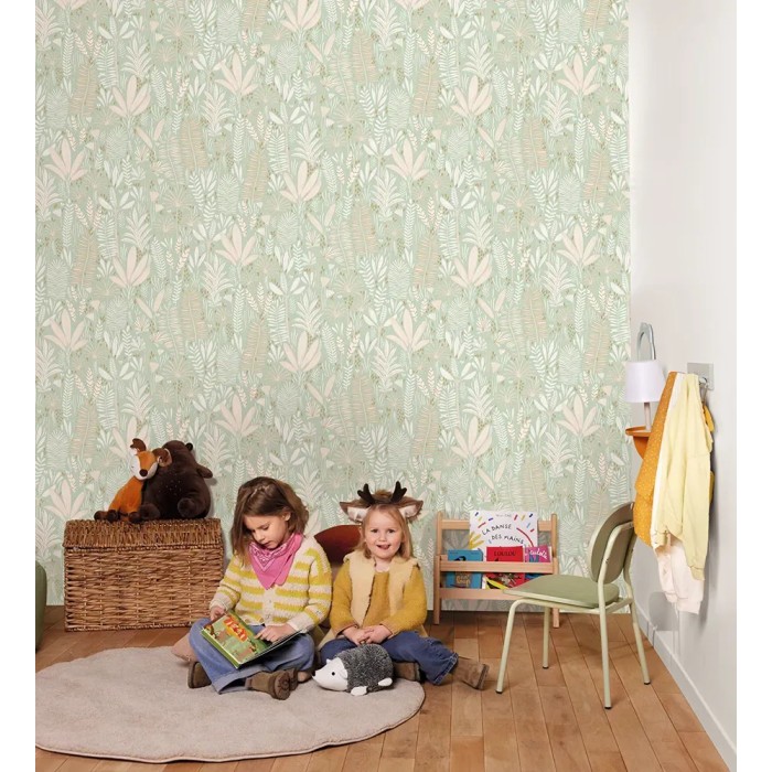 Caselio|Kids wallpaper with pastel green flowers|Youth Style