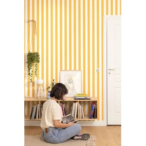 Caselio|Wavy mustard yellow striped wallpaper|Stripes 2
