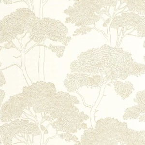 Khroma|Florale Tapete Farne und Bananenblätter Lila Braun Beigegrund|Tapeten