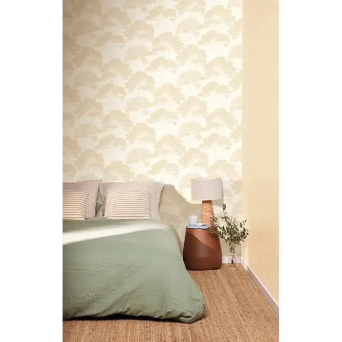 Caselio|Mediterranean pine wallpaper in white and gold|Wallpaper