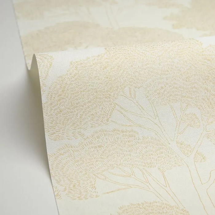 Caselio|Mediterranean pine wallpaper in white and gold|Wallpaper