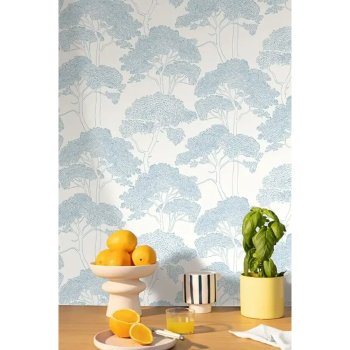 Caselio|Papel pintado pinos mediterráneos azul|Papel Pintado