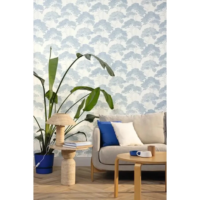 Caselio|Mediterranean pine wallpaper in blue|Wallpaper
