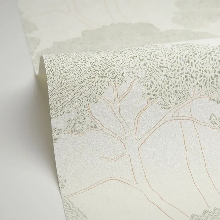 Caselio|Papel pintado bosque de pinos mediterráneo blanco y verde|Papel Pintado