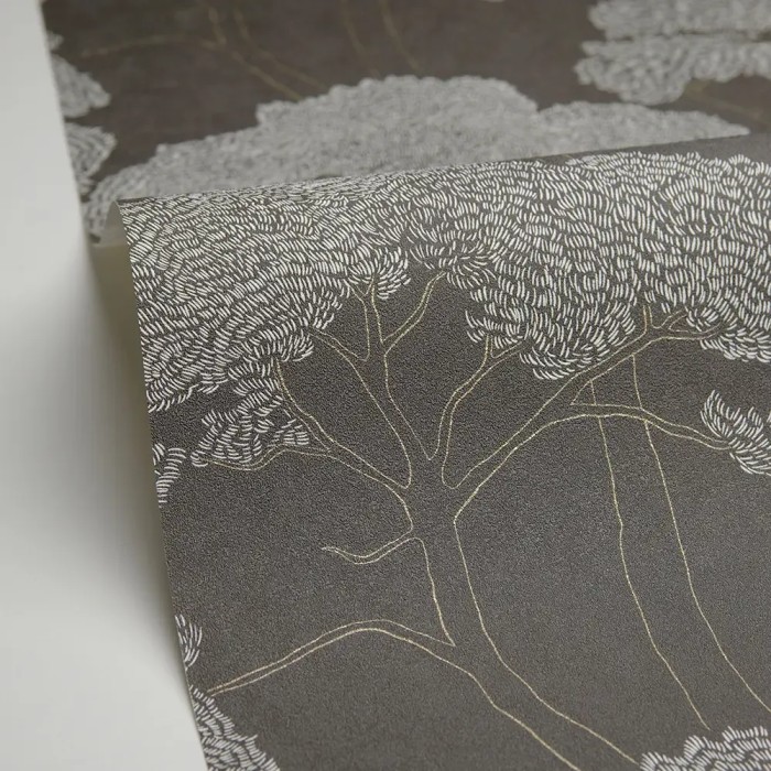 Caselio|Papel pintado mediterráneo pinos negros y dorado|Papel Pintado