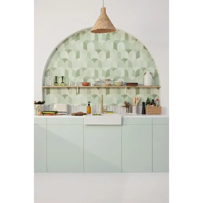 Caselio|Green geometric wallpaper, ideal for kitchen|Geometric