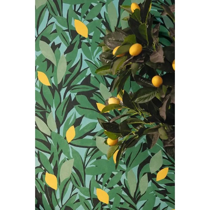 Caselio|Florale Tapete mit grünem Zitronenbaum|Tapeten