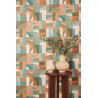 Caselio|Papier peint composition abstraite vert et terracotta|Abstrait