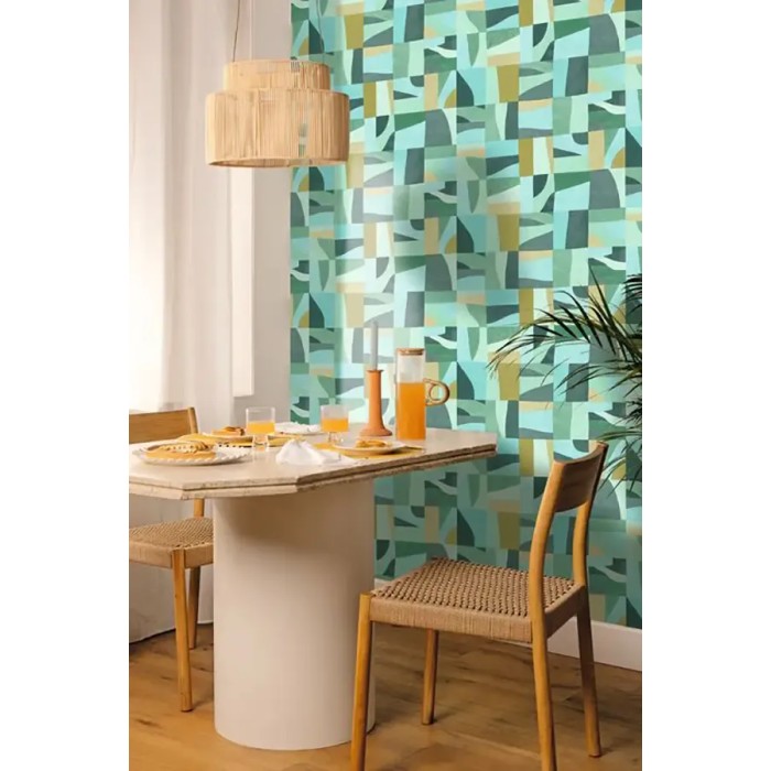 Caselio|Papier peint abstrait en tons verts et turquoise|Papier Peint