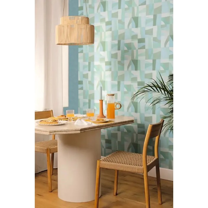 Caselio|Aqua green geometric wallpaper with abstract pattern|Wallpaper