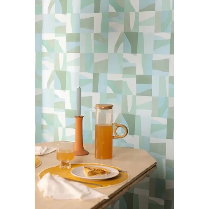 Caselio|Aqua green geometric wallpaper with abstract pattern|Wallpaper