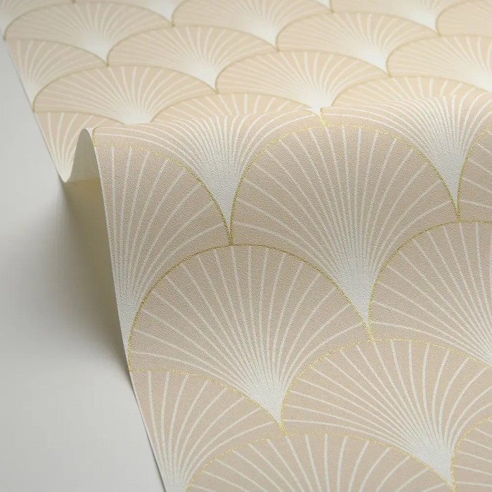 Caselio|Art Deco wallpaper with elegant beige and gold palmettes|Art Deco
