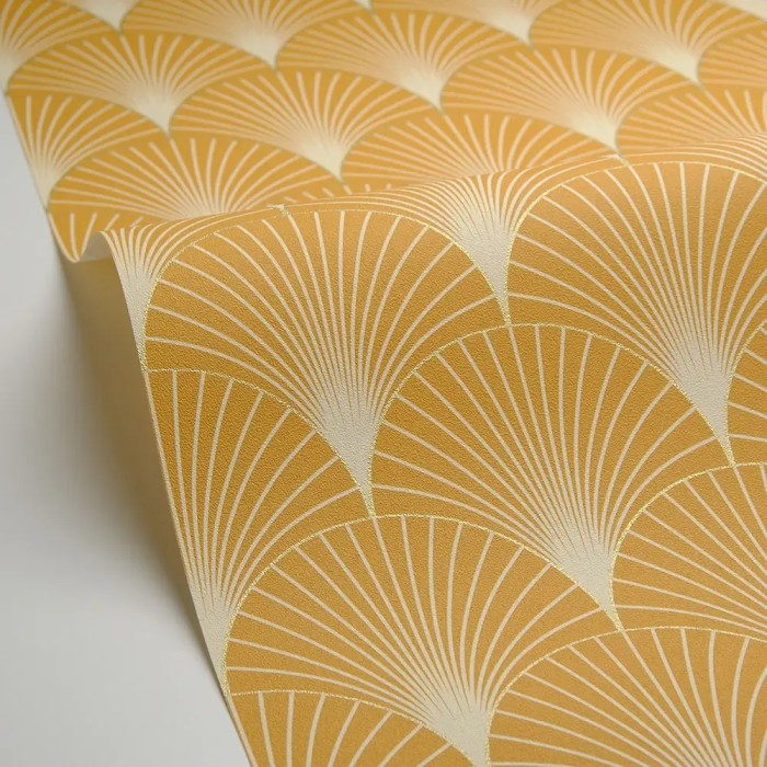 Caselio|Yellow Art Deco wallpaper with fan or palmette design|Art Deco