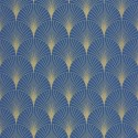 Caselio|Papel pintado art déco azul y dorado en forma de palmetas|Art Deco