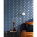 Caselio|Papel pintado art déco azul y dorado en forma de palmetas|Art Deco
