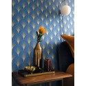 Caselio|Blau-goldene Art-Déco-Tapete mit Palmettenmotiv|Art Deco